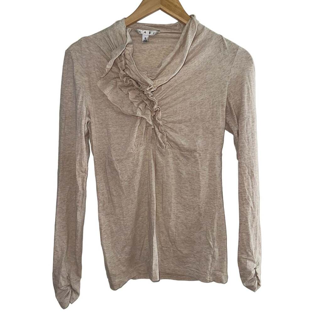Casual Cabi Long Sleeve Body Hugging Blouse Ruffle Detail Twee Size S